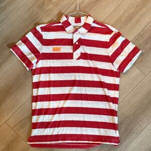 Nike Men's Red and White Striped Polo Shirt